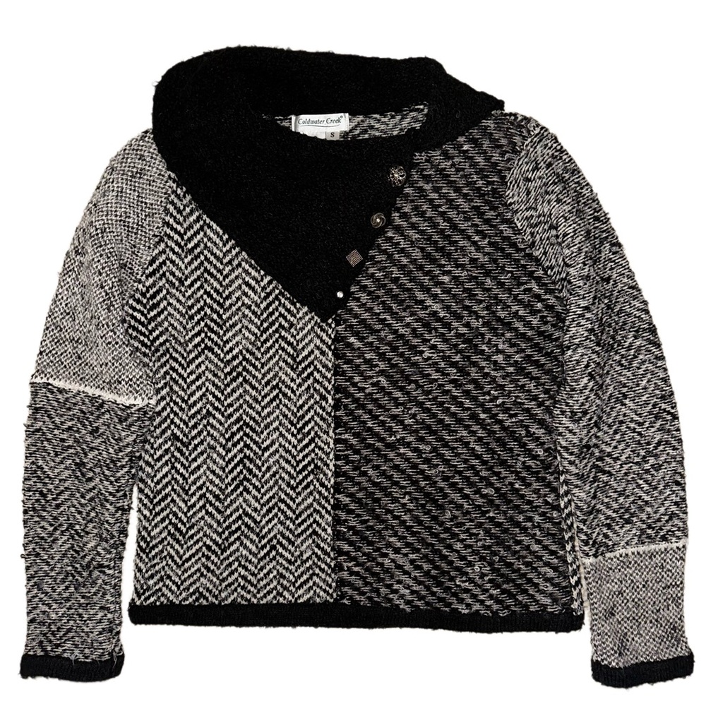 Black and white Coldwater Creek cowl neck sweater